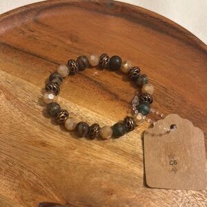 Brown and Cream Beaded Bracelet with Natural Stone Aesthetic